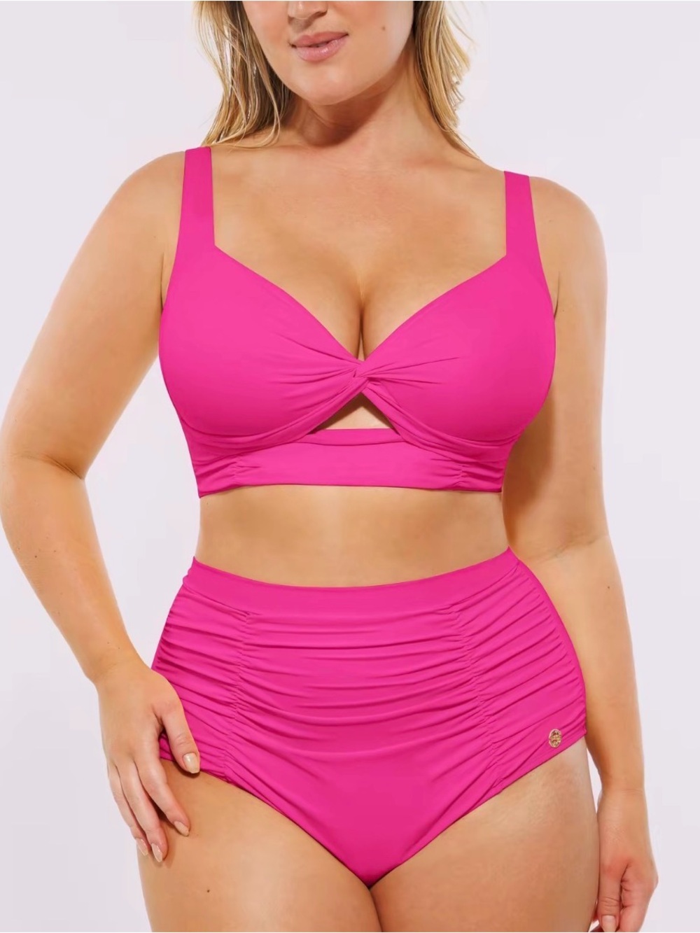 Shapellx  High-Waist Bikini Set in Hot Pink Sz S